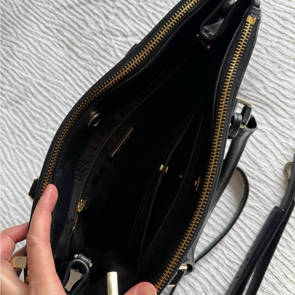 Authentic Tory Burch Black Leather Tote with Gold Logo - Picture 9 of 11